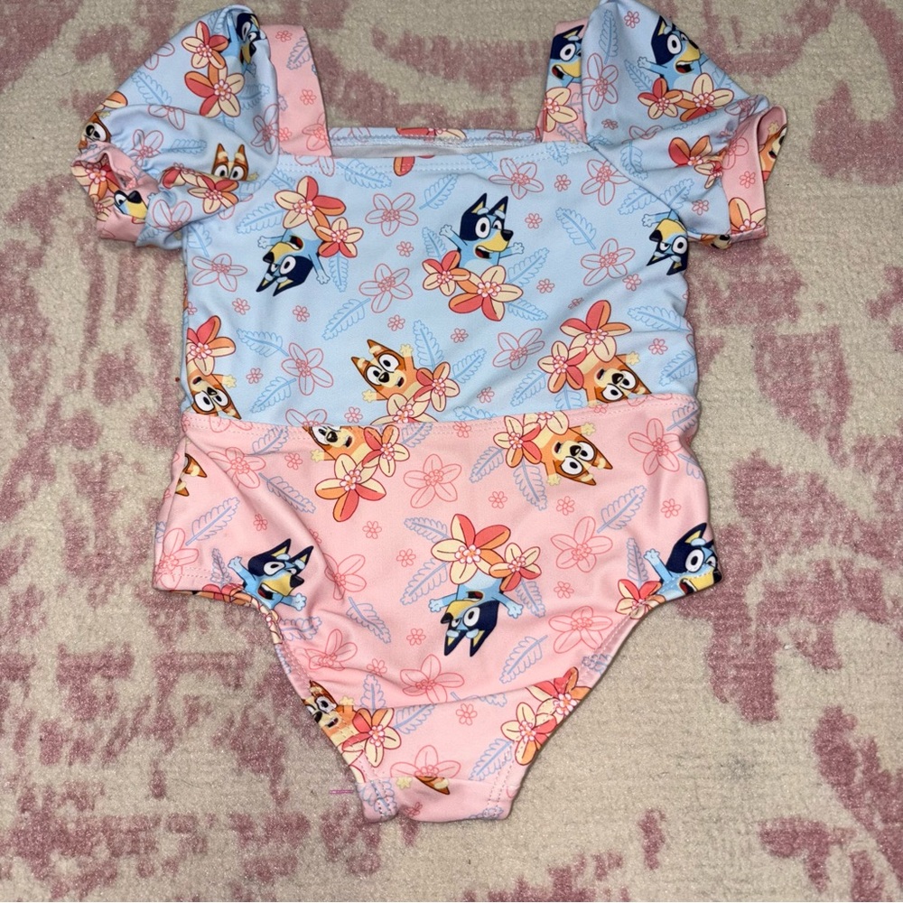 Bluey Blue and Pink Floral One-Piece Swimsuit Baby Girl 12M - Picture 6 of 10
